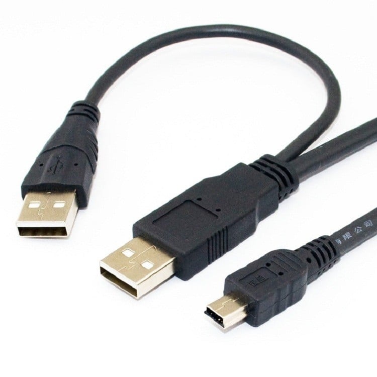 Δύο-σε-ένα καλώδιο USB 2.0 για δεδομένα και φόρτιση, με Mini USB διασύνδεση, διπλή κεφαλή, πλεκτό καλώδιο, με ψηφιακή οθόνη, κατάλληλο για εξωτερικό σκληρό δίσκο και ψηφιακή κάμερα
