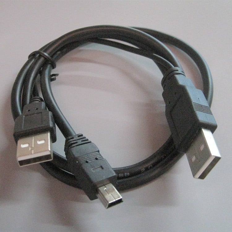 Δύο-σε-ένα καλώδιο USB 2.0 για δεδομένα και φόρτιση, με Mini USB διασύνδεση, διπλή κεφαλή, πλεκτό καλώδιο, με ψηφιακή οθόνη, κατάλληλο για εξωτερικό σκληρό δίσκο και ψηφιακή κάμερα