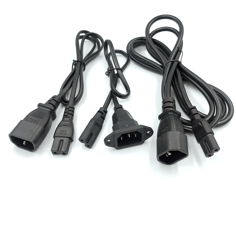 Maitinimo laidas su figūros aštuoneto forma, C7 kištukas su tiesiu kampu, 2 laidai, ilgiai 0.5/1/1.5 m, 2.5 A 250 V