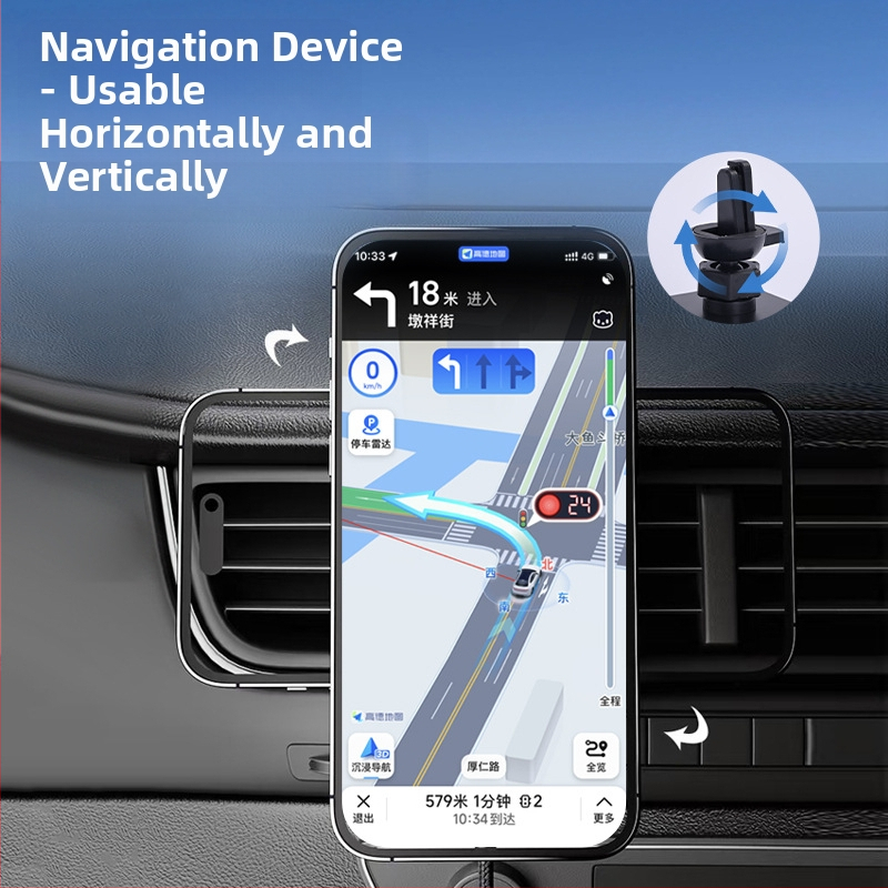 Auto iekšējās ventilācijas atveres bezvadu uzlāde ar magnētisku turētāju — 15W ātrā uzlāde QC 3.0, saderīgs ar Apple ierīcēm