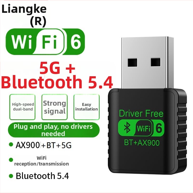 WiFi 6 USB tinklo plokštė su Bluetooth 5.4 – dviejų dažnių 2,4/5,8 GHz, 900 Mbps, USB jungtis, 802.11ax/n/ac