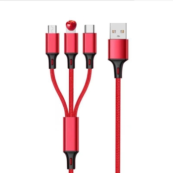 Pletený dátový kábel s rozhraniami Lightning, Micro USB a Type-C, jednohrotý konektor, tkaná konštrukcia, maximálny prúd 2,1 A