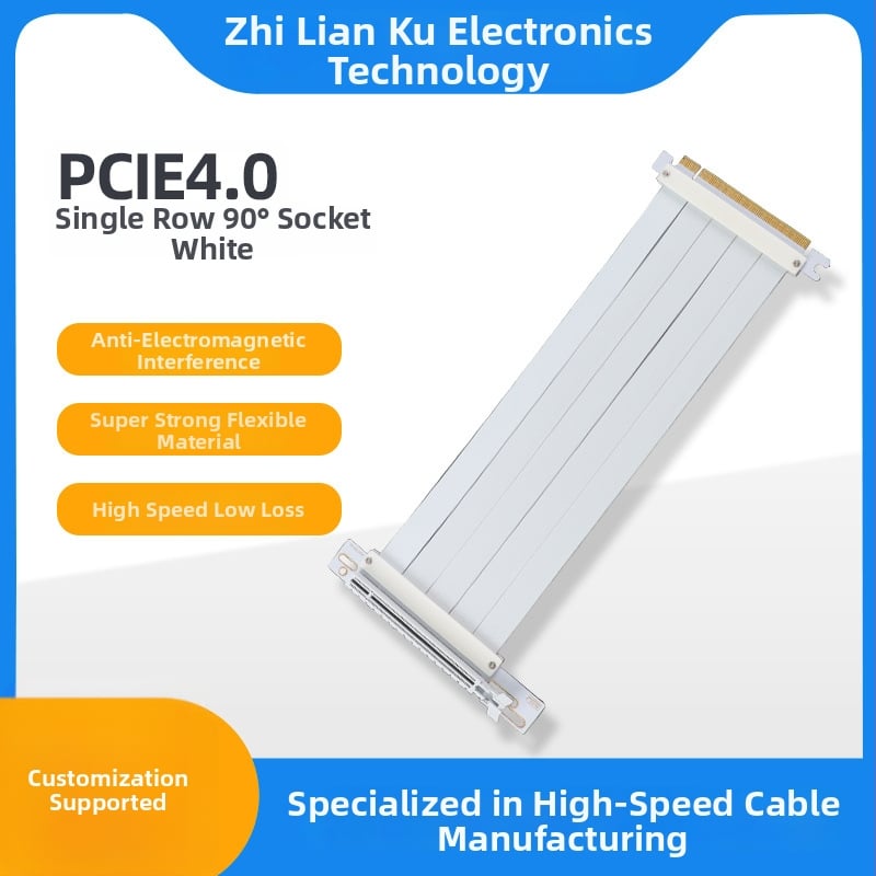 Cablu de extindere PCIe 4.0 pentru placă video, înaltă viteză, soclu la 90 de grade pentru montaj vertical, sudură pe un singur rând, compatibil cu carcase ATX