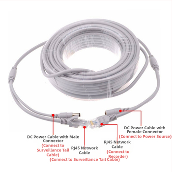Xiongmai Jufeng RJ45 biezs DC barošanas integrēts ārējais ūdensizturīgs tīkla kabelis