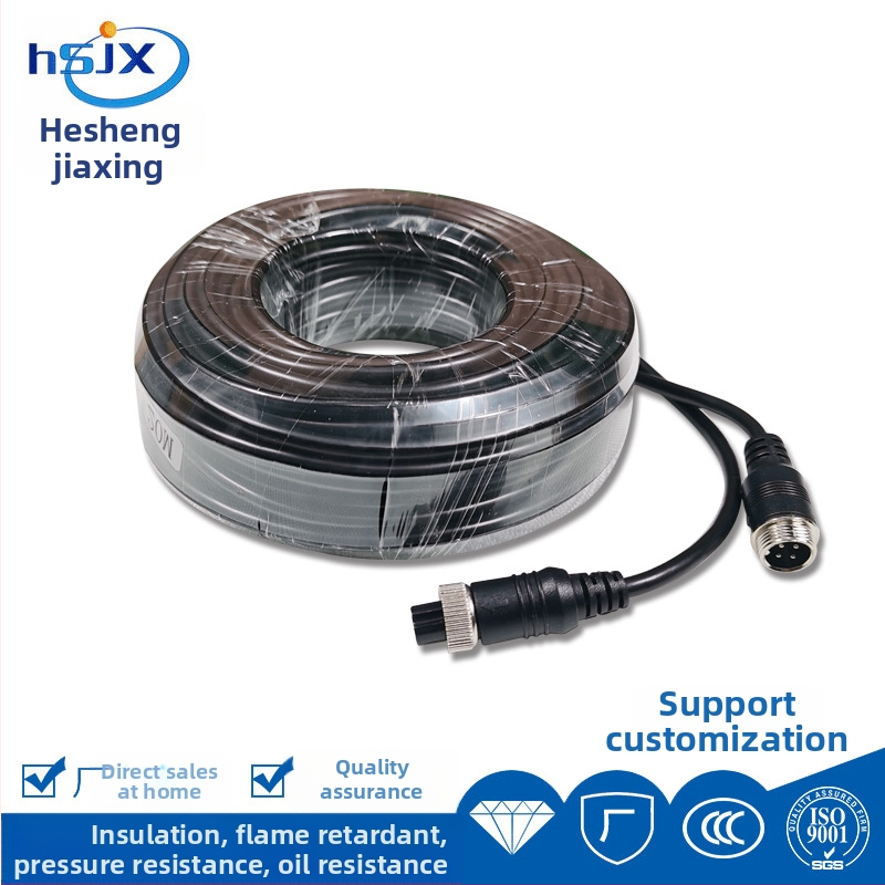 Četru vadlu automobiļu CCTV kabelis autobusiem un piekabēm – kameras pieslēguma kabelis, video un audio pagarinājums un barošanas vads (PVC, ROHS)