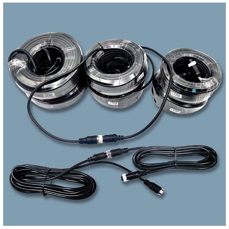 Četru vadlu automobiļu CCTV kabelis autobusiem un piekabēm – kameras pieslēguma kabelis, video un audio pagarinājums un barošanas vads (PVC, ROHS)