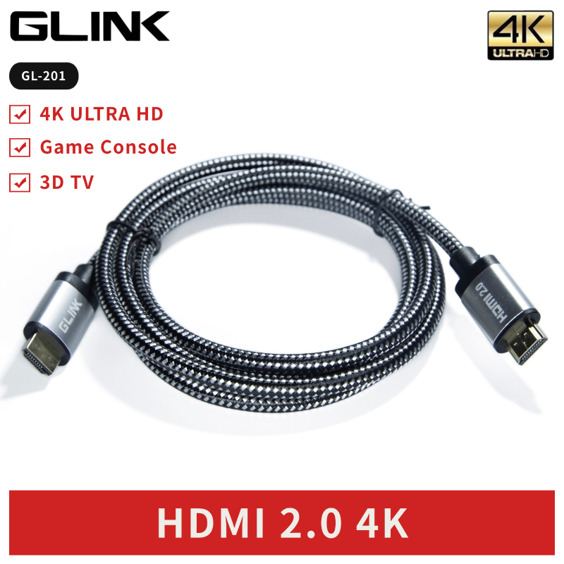 GLINK HDMI 2.0 4K kabelis ar metāla korpusu un pletena režģa dizainu audio-video lietošanai