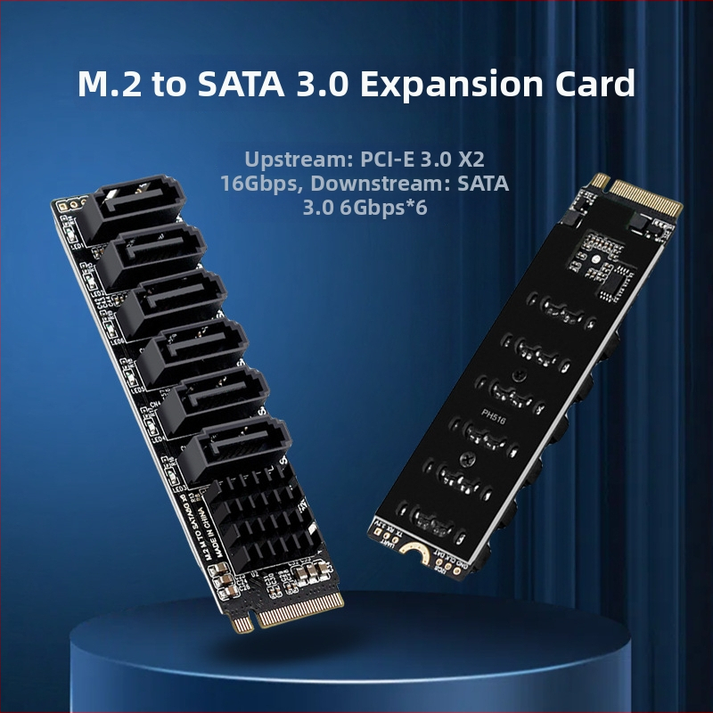 M.2 M-Key PCIe 3.0 uz SATA 6 ostām NAS paplašināšanai ar ASM1166 kontrolleri (Zy615)