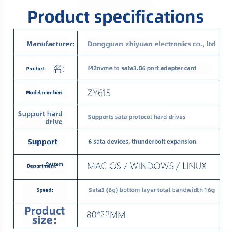 M.2 M-Key PCIe 3.0 uz SATA 6 ostām NAS paplašināšanai ar ASM1166 kontrolleri (Zy615)