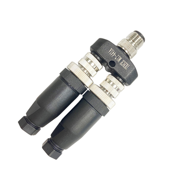 M12 Y-tip konektor za senzor, 5-pinski, 1:2 razvodnik, kabel 222 mm, pozlaćeni kontakti od mesinga, izolacija od najlona