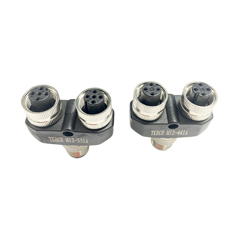 M12 Y-tip konektor za senzor, 5-pinski, 1:2 razvodnik, kabel 222 mm, pozlaćeni kontakti od mesinga, izolacija od najlona