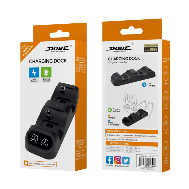 DOBE TY-0811S Stație de încărcare cu un singur slot pentru controllere PS5, Switch Pro și Xbox Series S/X — USB-C, ABS, bază de încărcare