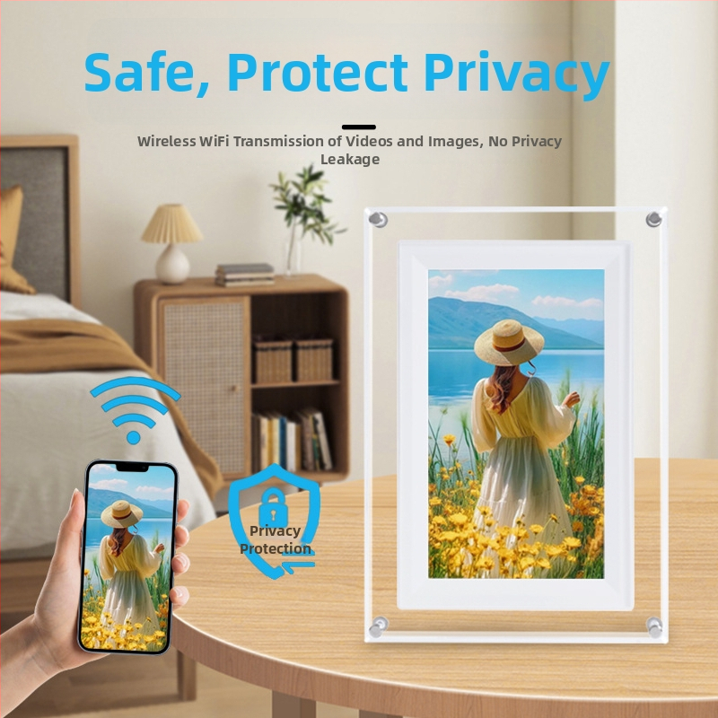 NFT akrila digitālais fotoraams, daudzfunkcionāls ar Wi-Fi, 8GB atmiņa, TF karšu atbalsts, 1024×600 izšķirtspēja, mūzikas un videoklipu atskaņošana