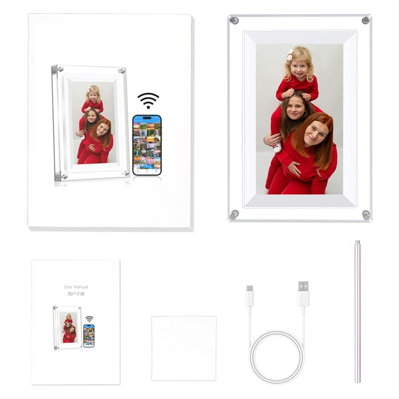 NFT akrila digitālais fotoraams, daudzfunkcionāls ar Wi-Fi, 8GB atmiņa, TF karšu atbalsts, 1024×600 izšķirtspēja, mūzikas un videoklipu atskaņošana