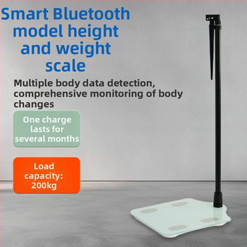 Višenamjenska vaga za visinu i težinu s 4 senzora, raspon 5–180 kg, kaljeno staklo, mjerenje tjelesne masti i vode