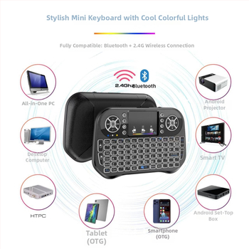 I10 Bežični tipkovnica s pozadinskim osvjetljenjem i air-mouseom (mini) – Bluetooth 2.4G, ergonomska, dimenzije 161×107×20 mm, OEM