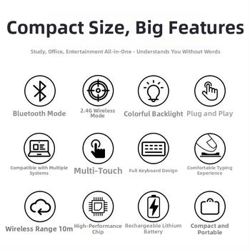 I10 Bežični tipkovnica s pozadinskim osvjetljenjem i air-mouseom (mini) – Bluetooth 2.4G, ergonomska, dimenzije 161×107×20 mm, OEM