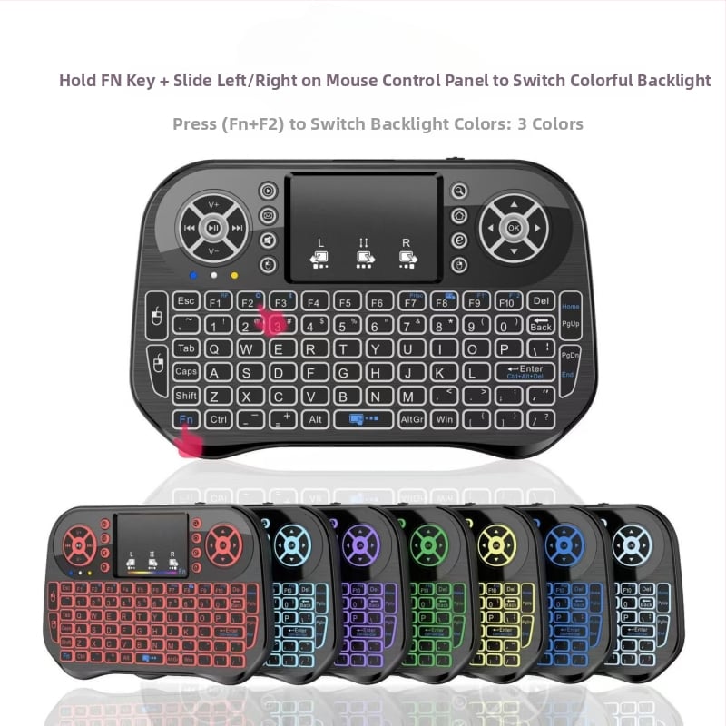 I10 Bežični tipkovnica s pozadinskim osvjetljenjem i air-mouseom (mini) – Bluetooth 2.4G, ergonomska, dimenzije 161×107×20 mm, OEM