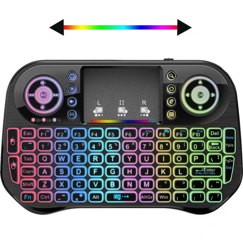 I10 Bežični tipkovnica s pozadinskim osvjetljenjem i air-mouseom (mini) – Bluetooth 2.4G, ergonomska, dimenzije 161×107×20 mm, OEM