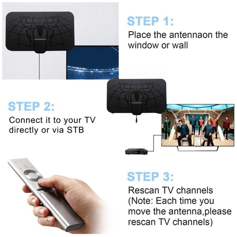 Antena TV 4K cu câștig ridicat pentru recepție terestră DVB-T2 cu amplificator