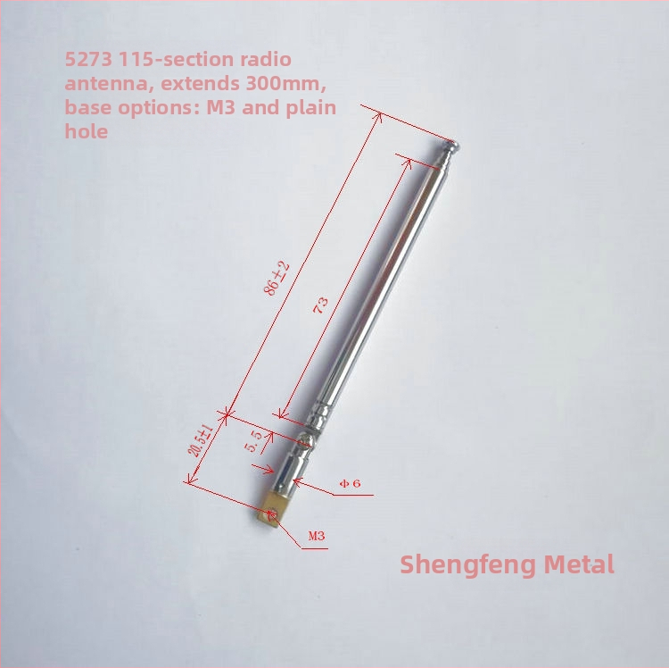 Shengfeng teleskopiskā radio antena no nerūsējošā tērauda, modelis 5273III, svars 0,085 kg