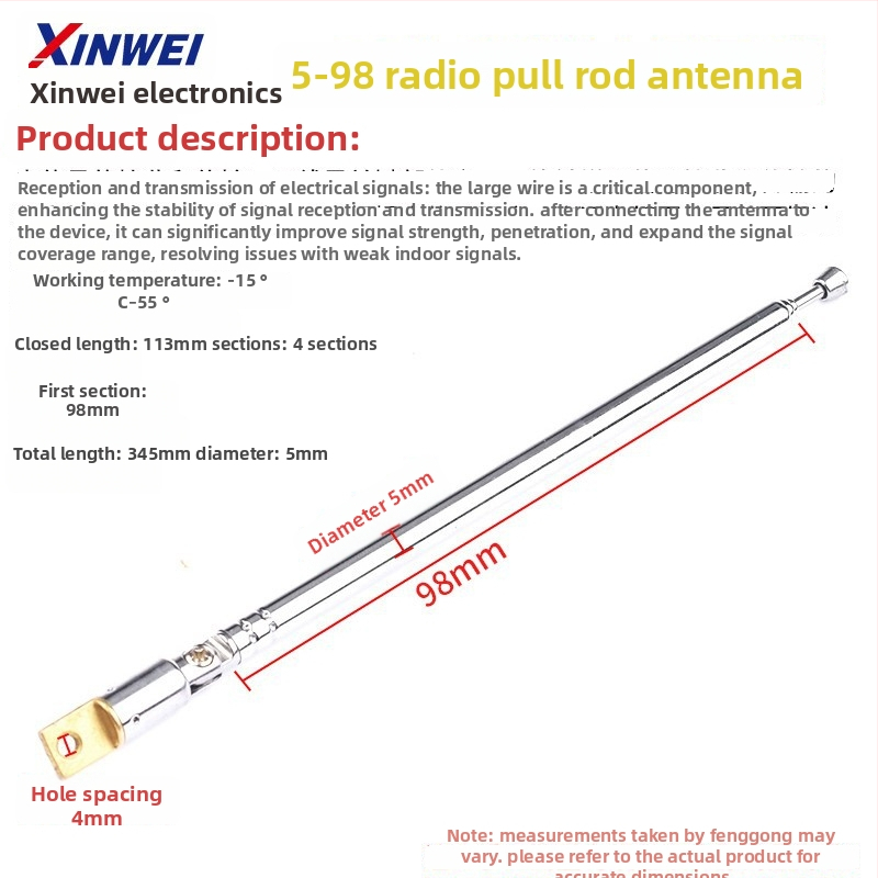 Xinwei teleskopická anténa pre Walkie-Talkie a FM rádio, BNC7-114 konektor, zisk signálu
