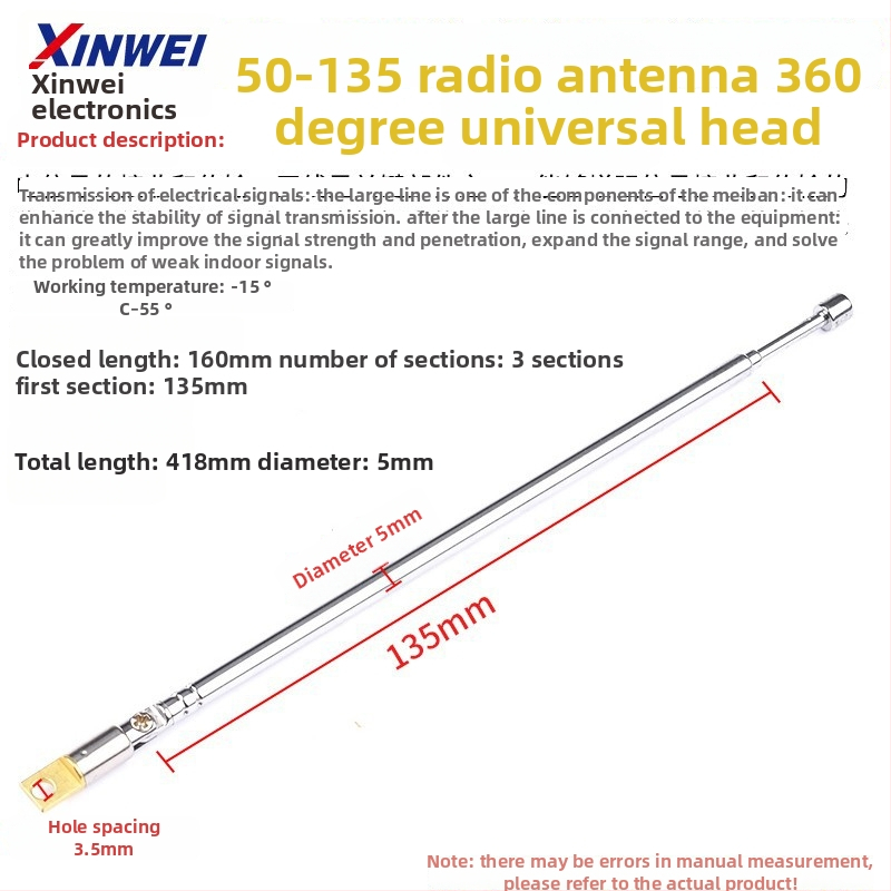 Xinwei teleskopická anténa pre Walkie-Talkie a FM rádio, BNC7-114 konektor, zisk signálu