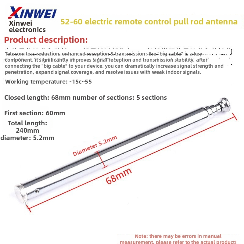 Xinwei teleskopická anténa pre Walkie-Talkie a FM rádio, BNC7-114 konektor, zisk signálu