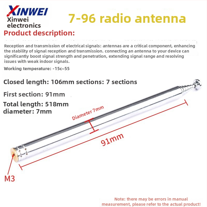 Xinwei teleskopická anténa pre Walkie-Talkie a FM rádio, BNC7-114 konektor, zisk signálu