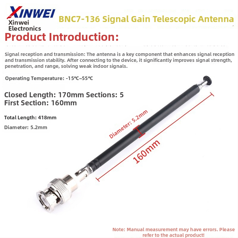 Xinwei teleskopická anténa pre Walkie-Talkie a FM rádio, BNC7-114 konektor, zisk signálu