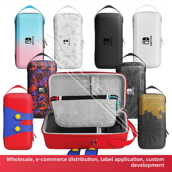 Ochranné puzdro Nintendo Switch OLED so stojanom, materiál EVA PU denim, tepelné lisovanie šitia, kompatibilné so Switch OLED/Switch/Lite, hmotnosť 500 g, zips uzáver