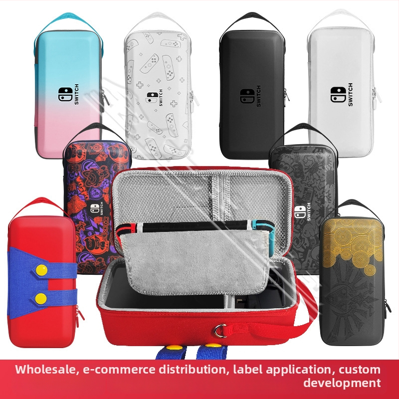Ochranné puzdro Nintendo Switch OLED so stojanom, materiál EVA PU denim, tepelné lisovanie šitia, kompatibilné so Switch OLED/Switch/Lite, hmotnosť 500 g, zips uzáver