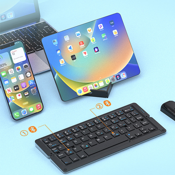 Tastatură Bluetooth pliabilă, ultra-subțire, fără fir, compatibilă universal, suport trei sisteme de operare, 60 de taste, corp ABS, dimensiuni 230×135×6 mm