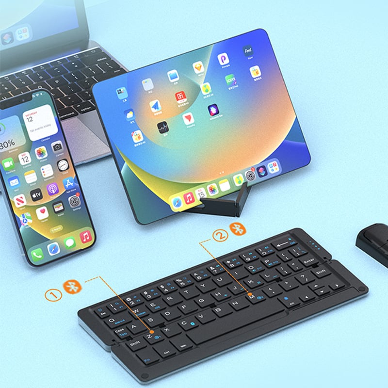 Tastatură Bluetooth pliabilă, ultra-subțire, fără fir, compatibilă universal, suport trei sisteme de operare, 60 de taste, corp ABS, dimensiuni 230×135×6 mm