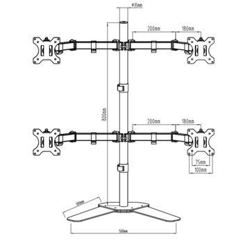 Braț monitor cu patru ecrane, pe bază de birou, din oțel, înălțire reglabilă, compatibil universal, greutate 5 kg