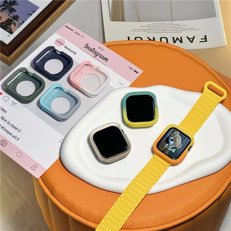 Aizsargājošā apvalka Apple Watch S10/S9 un iWatch 8 lietošanai ar silikona rāmi un TPU korpusu, stilīgs dizains