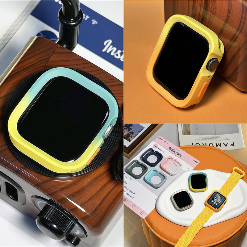 Aizsargājošā apvalka Apple Watch S10/S9 un iWatch 8 lietošanai ar silikona rāmi un TPU korpusu, stilīgs dizains