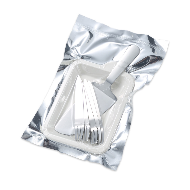 Десертен комплект от неръждаема стомана (нож, вилица, чиния) с чанта и печат на лого – 410 неръждаема стомана, модерен стил