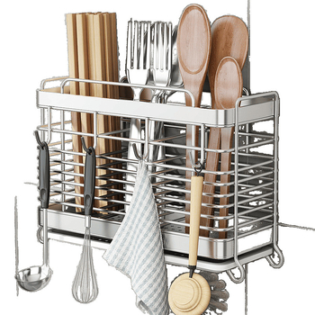 Rozsdamentes acélból készült falra szerelhető konyhai eszköztartó – pálcikákhoz, késekhez és kanálokhoz, multifunkcionális