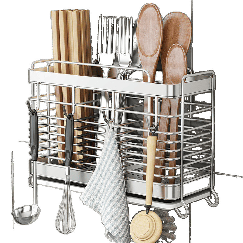 Rozsdamentes acélból készült falra szerelhető konyhai eszköztartó – pálcikákhoz, késekhez és kanálokhoz, multifunkcionális