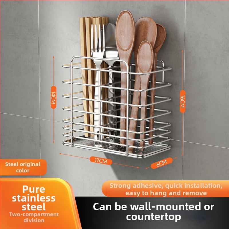 Rozsdamentes acélból készült falra szerelhető konyhai eszköztartó – pálcikákhoz, késekhez és kanálokhoz, multifunkcionális