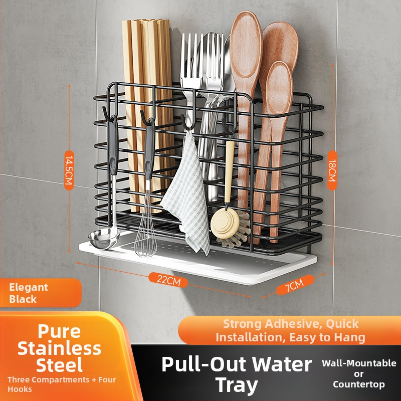 Rozsdamentes acélból készült falra szerelhető konyhai eszköztartó – pálcikákhoz, késekhez és kanálokhoz, multifunkcionális