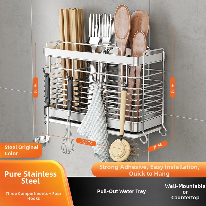 Rozsdamentes acélból készült falra szerelhető konyhai eszköztartó – pálcikákhoz, késekhez és kanálokhoz, multifunkcionális