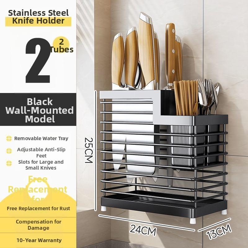 Rozsdamentes acélból készült falra szerelhető konyhai eszköztartó – pálcikákhoz, késekhez és kanálokhoz, multifunkcionális