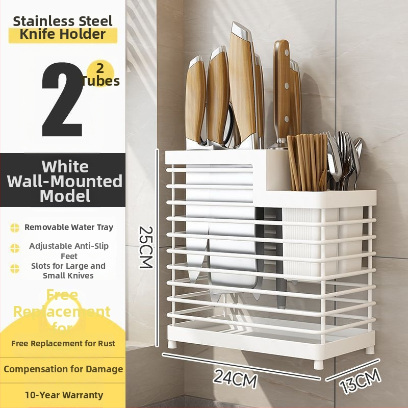 Rozsdamentes acélból készült falra szerelhető konyhai eszköztartó – pálcikákhoz, késekhez és kanálokhoz, multifunkcionális