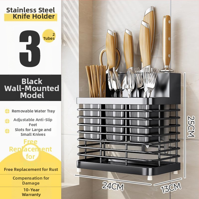 Rozsdamentes acélból készült falra szerelhető konyhai eszköztartó – pálcikákhoz, késekhez és kanálokhoz, multifunkcionális