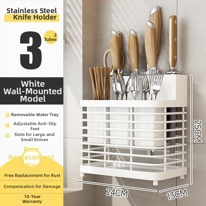 Rozsdamentes acélból készült falra szerelhető konyhai eszköztartó – pálcikákhoz, késekhez és kanálokhoz, multifunkcionális