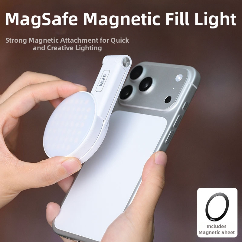 M29 LED apšvietimas telefonui – sulankstomas, magnetinis telefono laikiklis, reguliuojama spalvos temperatūra 2500K-9900K, galia <10W, įtampa 3.7V