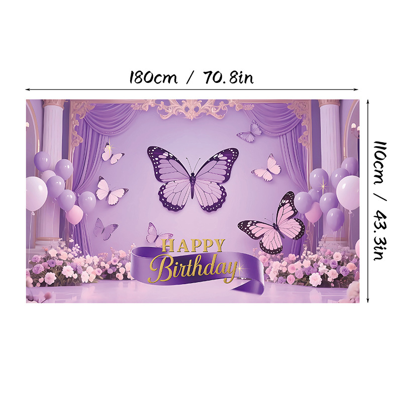 Fundal de ziua de naștere cu motiv fluture, Material poliester, Stil 28905, Fundal pentru ziua de naștere, Accesorii pentru amenajarea spațiului