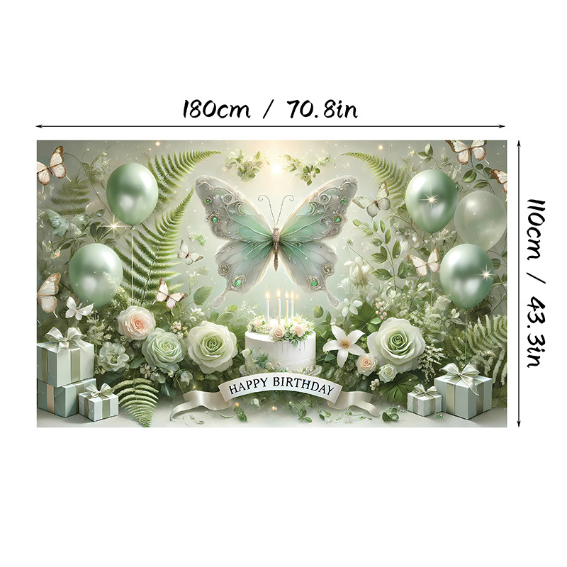 Fundal de ziua de naștere cu motiv fluture, Material poliester, Stil 28905, Fundal pentru ziua de naștere, Accesorii pentru amenajarea spațiului